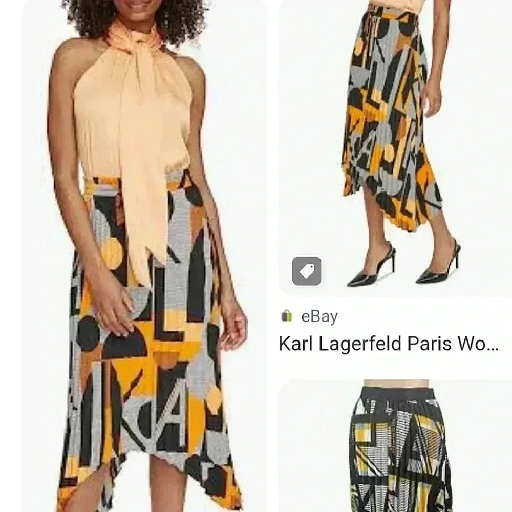 NWT Karl Lagerfeld High Low Skirt - Black, Orange, Yellow